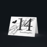 14th birthday for a granddaughter, butterfly; kaart<br><div class="desc">A white background featuring a black butterfly and black text,  on this 14th birthday greeting for a granddaughter. My Funny Mind Greetings.</div>
