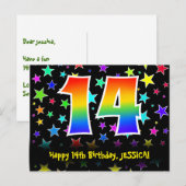 14th Birthday: Fun Stars Pattern, Rainbow 14, Naam Briefkaart (Voorkant / Achterkant)