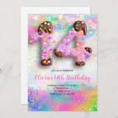 14th Birthday Girls Invitation Kaart (Voorkant / Achterkant)