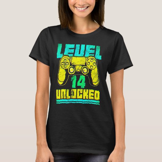 14th Birthday I Level 14 Unlocked I Funny Video G T-shirt (Voorkant)