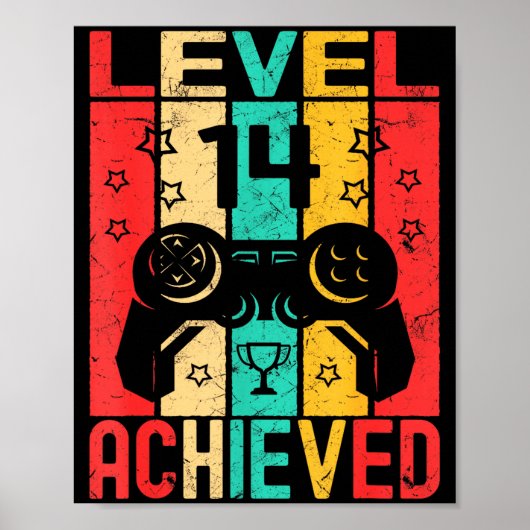 14th Birthday Level 14 Achieved Gamer Funny Birthd Poster (Voorkant)