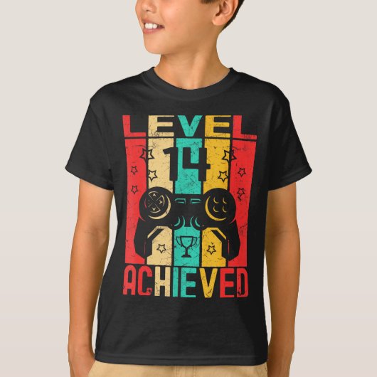 14th Birthday Level 14 Achieved Gamer Funny Birthd T-shirt (Voorkant)