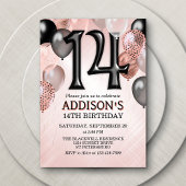 14th Birthday Roos Gold Balloons Invitation Kaart