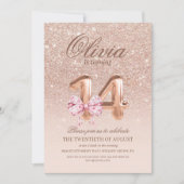 14th Birthday Rose Pink Gold Bow Birthday Party Kaart (Voorkant)