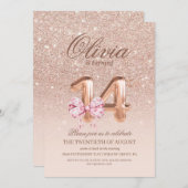 14th Birthday Rose Pink Gold Bow Birthday Party Kaart (Voorkant / Achterkant)