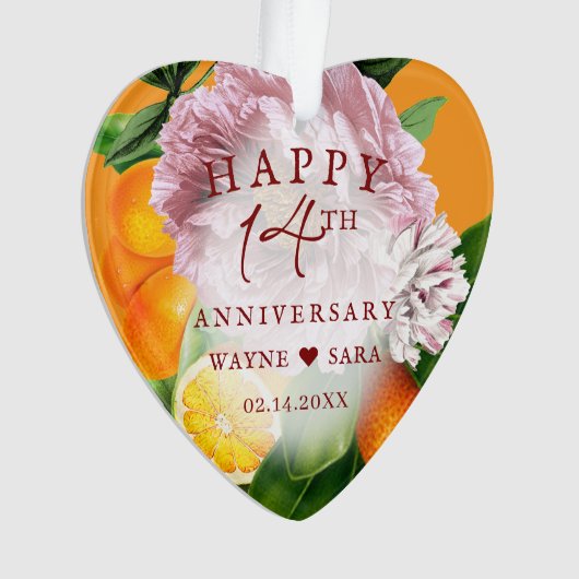 14th Flowers + Fruit Wedding Jubileum Ornament (voorkant)