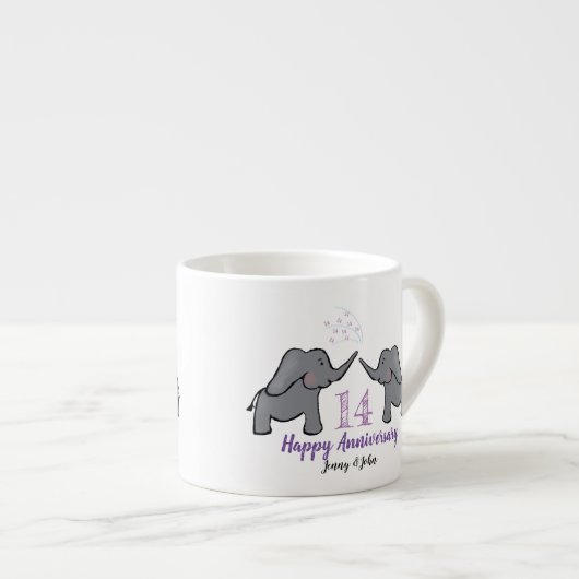 14th ivory wedding anniversary cute elephant espresso kop (Voorkant rechts)