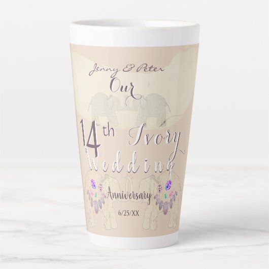 14th Ivory Wedding Anniversary Elephants & Opals   Latte Mok (Voorkant)