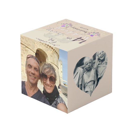 14th Ivory Wedding Anniversary Photo Cube Kubus (Achter hoekig)
