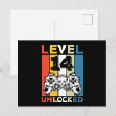 14th Level Unlocked 14 Gaming Vintage Feestdagenkaart (Voorkant / Achterkant)