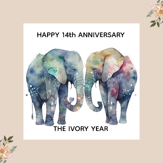 14th wedding anniversary card elephant kaart