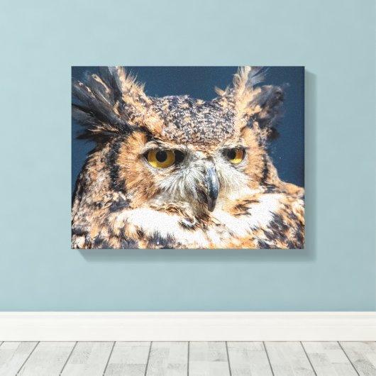 14x11 Great Horned Owl Portret Canvas Afdruk (Insitu (Houten vloer))
