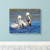 14x11 Paar Pelicans Canvas Afdruk (Insitu (Houten vloer))