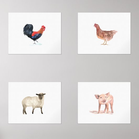 14x11 Schattigee Boerderijdieren Waterverf Dieren  Muurkunst Sets (Voorkant)
