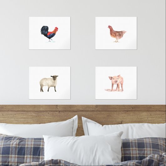 14x11 Schattigee Boerderijdieren Waterverf Dieren  Muurkunst Sets (Slaapkamer)