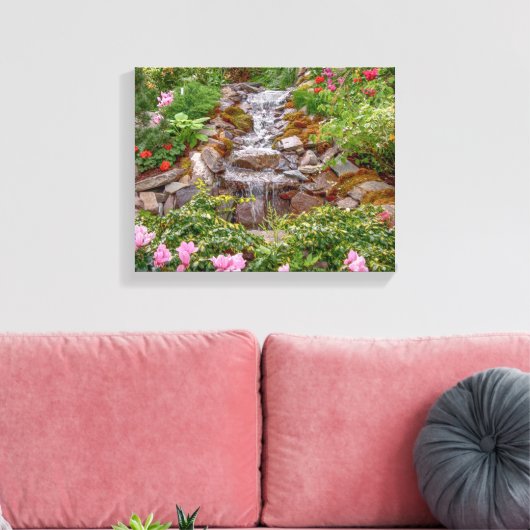 14x11 stromende waterval met bronbloemen canvas afdruk (Insitu (Woonkamer))