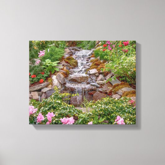 14x11 stromende waterval met bronbloemen canvas afdruk (Voorkant)