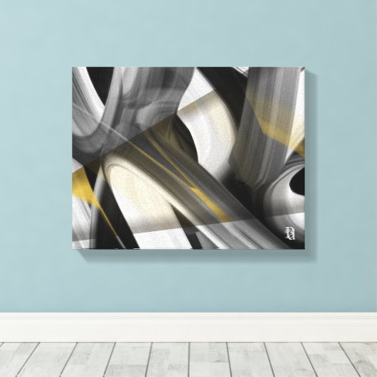 14x11" Trend Abstract Art Canvas Black White Gold Afdruk (Insitu (Houten vloer))