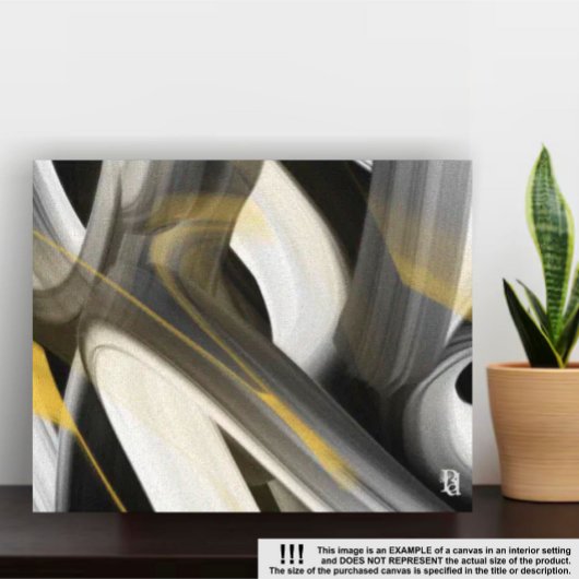 14x11" Trend Abstract Art Canvas Zwart Wit Goud Afdruk