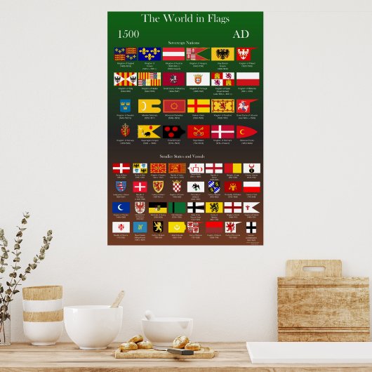 1500 AD-vlaggen van de wereld Poster (Keuken)