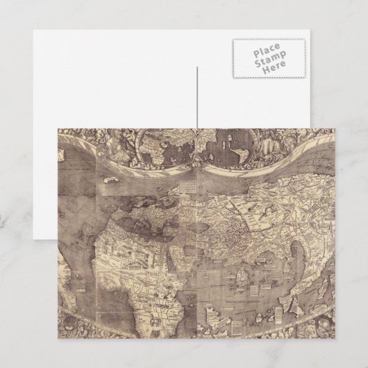 1507 Martin Waldseemuller Wereldkaart Briefkaart (Voorkant / Achterkant)