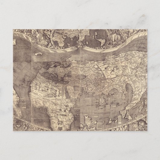 1507 Martin Waldseemuller Wereldkaart Briefkaart (Voorkant)