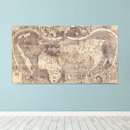 1507 Martin Waldseemuller Wereldkaart Canvas Afdruk (Insitu (Houten vloer))
