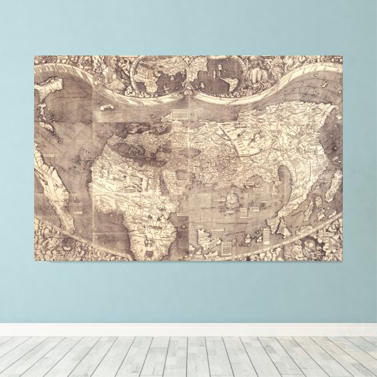 1507 Martin Waldseemuller Wereldkaart Canvas Afdruk (Insitu (Houten vloer))