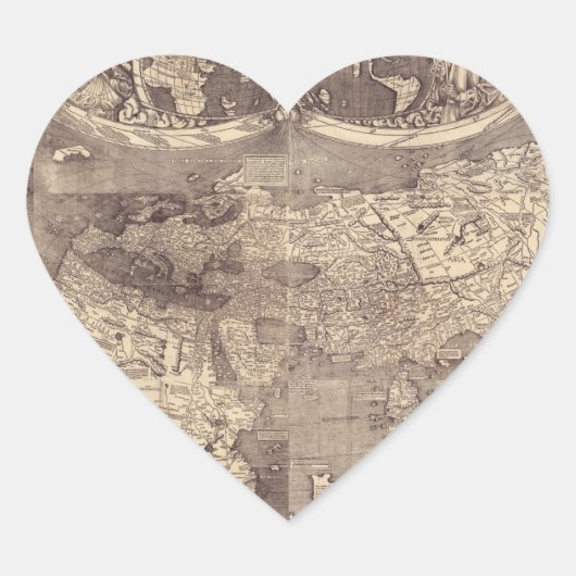 1507 Martin Waldseemuller Wereldkaart Hart Sticker (Voorkant)