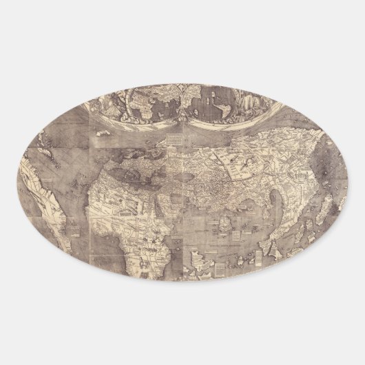 1507 Martin Waldseemuller Wereldkaart Ovale Sticker (Voorkant)