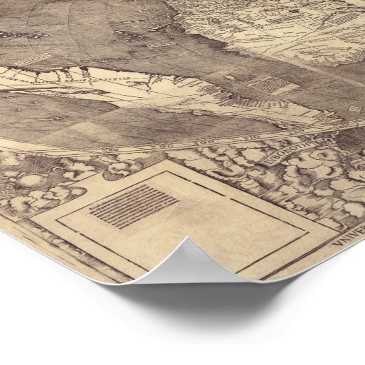 1507 Martin Waldseemuller Wereldkaart Poster (Hoek)