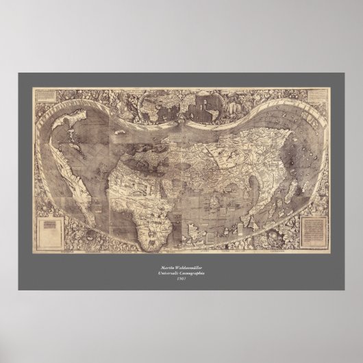 1507 Martin Waldseemuller Wereldkaart Poster (Voorkant)