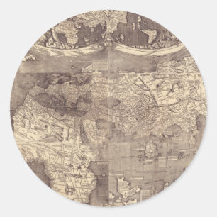 1507 Martin Waldseemuller Wereldkaart Ronde Sticker