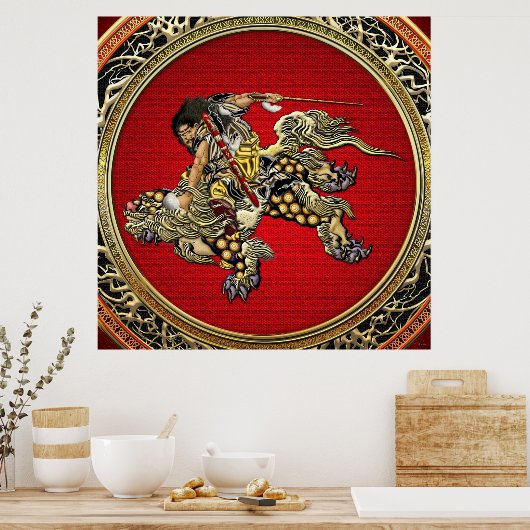 [150] Hokusai - Shoki Riding Shishi Lion Poster (Keuken)