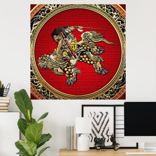 [150] Hokusai - Shoki Riding Shishi Lion Poster (Thuiskantoor)