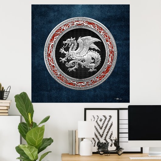 [150] IJslandse draak, Landvætir [Silver] Poster (Thuiskantoor)