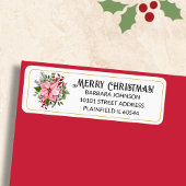 150 Pink Poinsettia Christmas Return Address Etiket