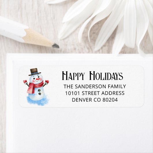 150 Retro Snowman Holiday Return Address Label (Insitu)