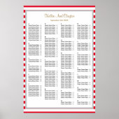 150 Rood/Witte Stripes Wedding Seating Chart Poster (Voorkant)