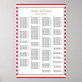 150 Rood/Witte Stripes Wedding Seating Chart Poster