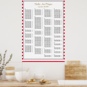 150 Rood/Witte Stripes Wedding Seating Chart Poster (Keuken)