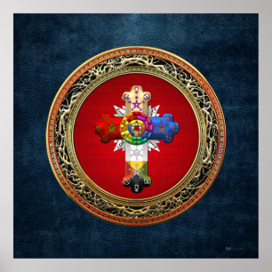 [150] Rosy Cross (Roos Croix) op Red & Gold Poster