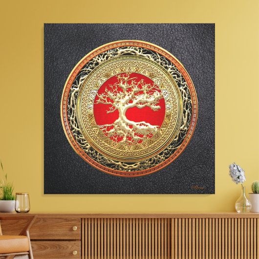 [150] Treasure Trove: Celtic Tree of Life [Gold] Canvas Afdruk (Insitu (Woonkamer))