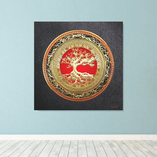[150] Treasure Trove: Celtic Tree of Life [Gold] Canvas Afdruk (Insitu (Houten vloer))