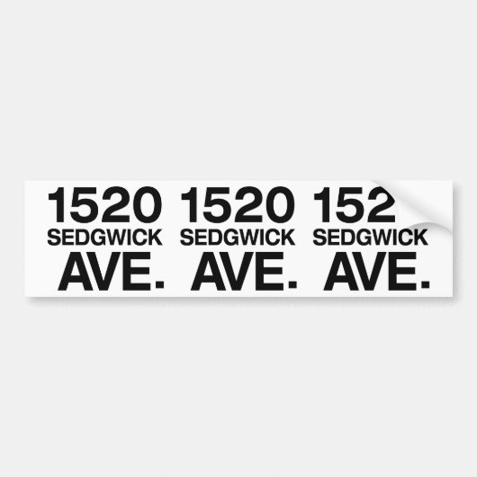 1520 SEDGWICK AVE. BUMPERSTICKER (Voorkant)