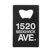 1520 SEDGWICK AVE. CREDITKAART FLESSENOPENER (Achterkant)