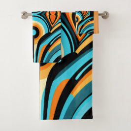 155 blauw en oranje patroon eenvoudige vormen bad handdoek