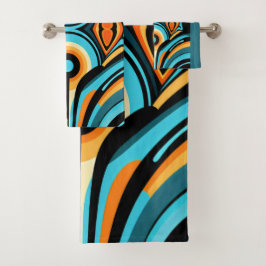 155 blauw en oranje patroon eenvoudige vormen bad handdoek