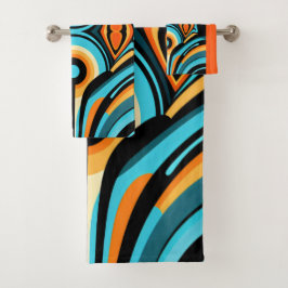 155 blauw en oranje patroon eenvoudige vormen bad handdoek