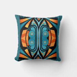155 blauw en oranje patroon eenvoudige vormen kussen